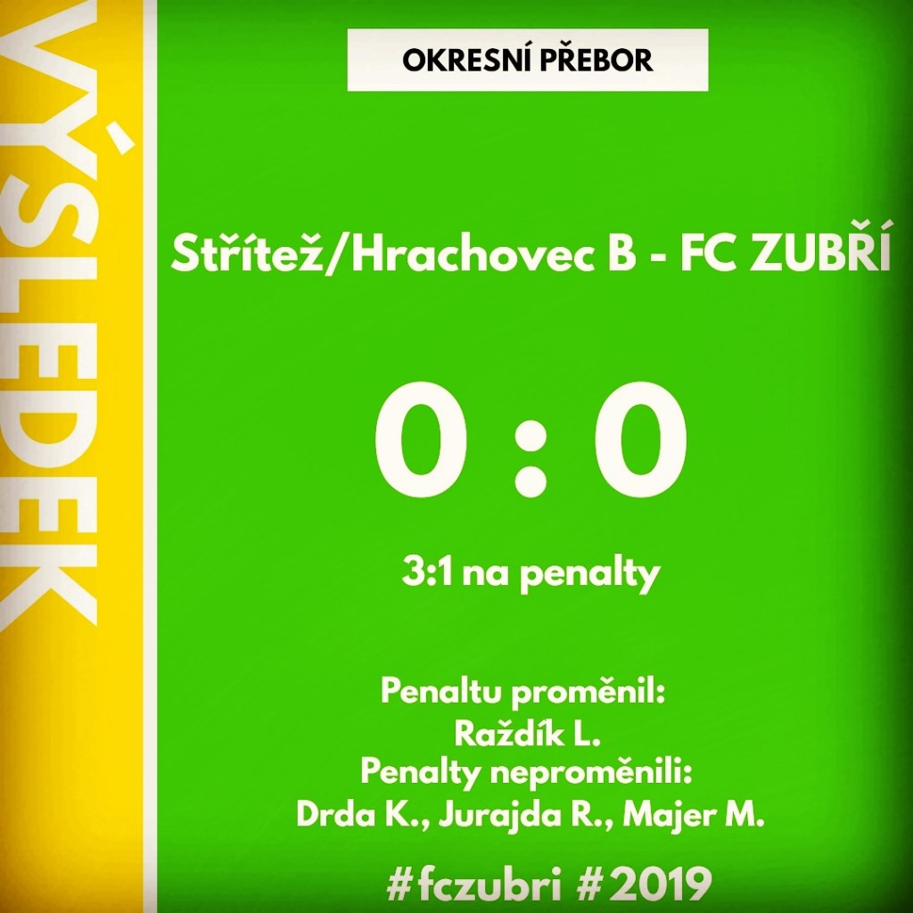 Okresní přebor: Střítež/Hrachovec B – FC Zubří – 0:0, 3:1 na&nbsp;penalty