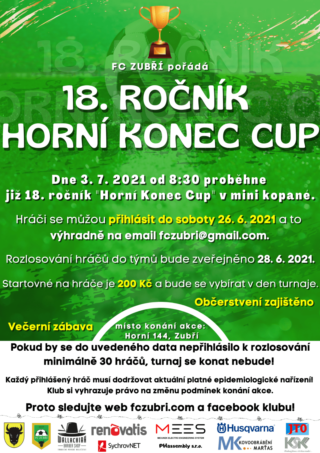 Připravuje se již 18. ročník fotbalového turnaje Horní Konec&nbsp;Cup!