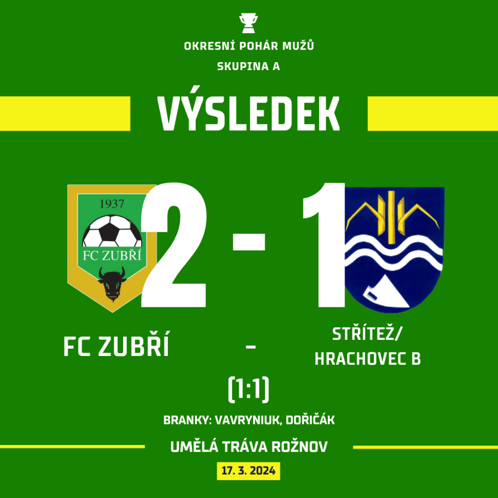Okresní pohár sk. A: FC Zubří – Střítež/Hrachovec B – 2:1&nbsp;(1:1)