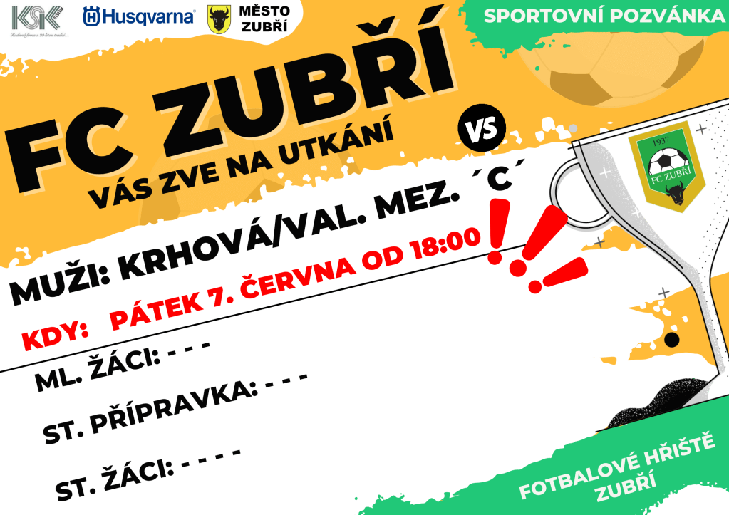 Muži FC Zubří zakončí sezónu pátečním zápasem proti&nbsp;Krhové