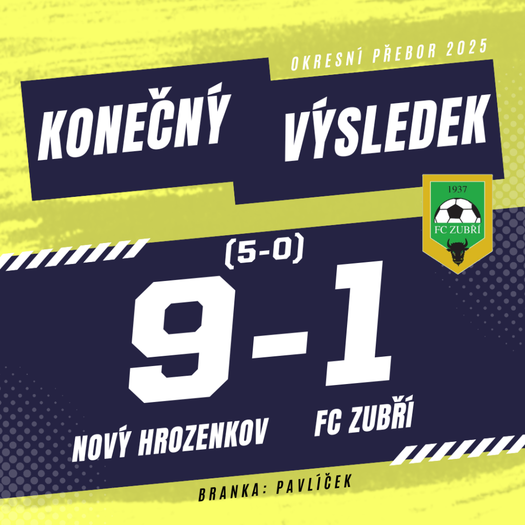 Nový Hrozenkov/VKK B – FC Zubří – 9:1&nbsp;(5:0)